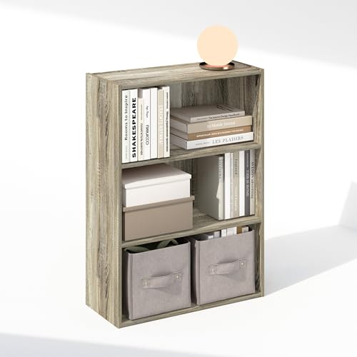 Image of Furinno Simple Book Shelf, 3-Tier Bookshelf, Storage Shelves Bookcase, 9.7 x 23.7 x 31.5, for Living Room, Bedroom, Home Office, Sonoma Oak