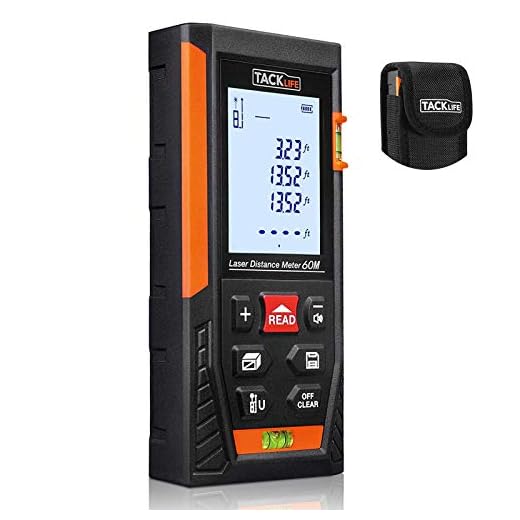 Tacklife HD60 Classic Laser Measure 196Ft M/In/Ft Mute Laser Distance Meter with 2 Bubble Levels, Backlit LCD and Pythagorean Mode, Measure Distance, Area and Volume - Carry Pouch and Battery Included