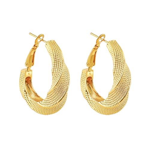 Twisted Hoop Earrings For Women Dainty,14k Gold Big/Large Dangle Hoop Earrings,Statement Gold Huggie Hoops,Dressy Jewelry Fashion Gift.