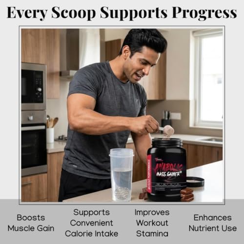 Image of Anabolic Mass Gainer 1kg Belgium Chocolate | High Protein & Carbs, Calorie Added Multi-Vitamins, Probiotics & Enzymes, Cereal Based Bulk Gainer