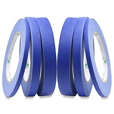 BOMEI PACK 6Pack Blue Painters Masking Tape, 1/4” 1/2” 3/4” X 60yds Multi Size Painting Paper Tape, Clean Removal with No Residue