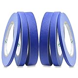 BOMEI PACK 6Pack Blue Painters Masking Tape, 1/4” 1/2” 3/4” X 60yds Multi Size Painting Paper Tape, Clean Removal with No Residue
