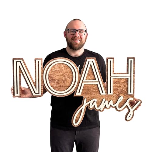 Image of Large Name Sign for Nursery Boys Nursery Sign Custom Name Sign Layered Sign Wooden Name Sign Kids Room Decor Girls Nursery Decor