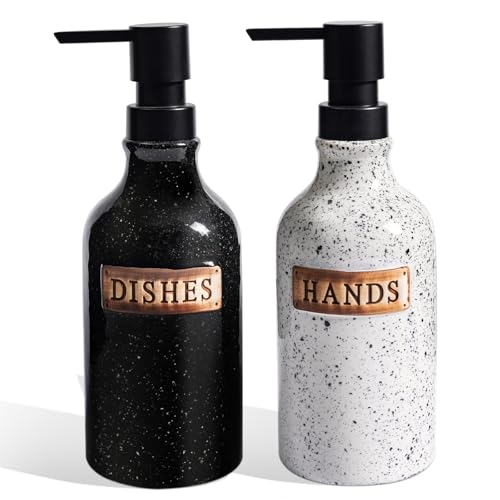 Image of Hand and Dish Dispenser for Kitchen Sink, Ceramic Soap Dispenser Bathroom Countertop, 18 OZ Vintage Handwash Liquid Pump Dispenser for Bathroom Farmhouse Vintage Kitchen Decor