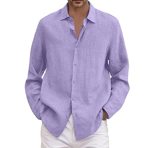 Cexiakong Camisa de lino para hombre, manga larga, informal, con botones, para la playa, informal, para hombre, camisa Henley, camisas de lino, para otoño e invierno, camisa de negocios, de algodón,