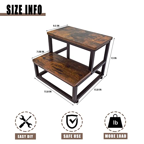 Szlhanjz Step Stool, Multi Purpose Step Stools For Kids Adults, Round Corner Bed Step Stools For High Beds, Dog Steps Portable Stepping Stool For Bedroom Kitchen, Load 500 Lb, Rustic #TOP4