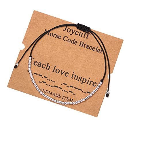 Joycuff Teach Love Inspire Teacher Appreciation Gifts Graduation Morse Code Bracelet For Women Men Teacher's Day Birthday Christmas Gifts Jewelry Cord Wrap Bracelet With Silver Beads #TOP22