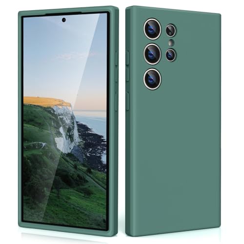 Image of CALOOP Slim-Fit for Samsung S24 Ultra Case,Skin Soft Liquid Silicone,Sturdy Hard Frame Shockproof Cover with Anti-Scratch Microfiber Lining,Robust Full Protection for Screen and Lens(Pine Green)