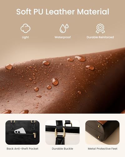 LOVEVOOK Laptop Bag for Women,15.6 Inch Vintage Work Tote Bags for Women,Leather Teacher Bag,Large Handbag Computer Briefcase3