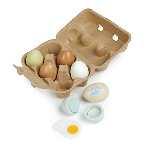 Tender Leaf Toys - Wooden Eggs - 6 Pieces Pretend Food Play Solid-Wood Eggs With Carton Box, Realistic Easter Egg Toy - Shopping Game Accessories For Children - Age 3+ #TOP1