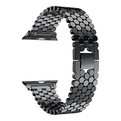 Stainless steel strap for band 38mm 42mm Fish-scale Metal Belt Link bracelet iWatch Series 3 4 5 se 6 40mm 44mm band (Band Color: black, Band Width: 38mm or 40mm)