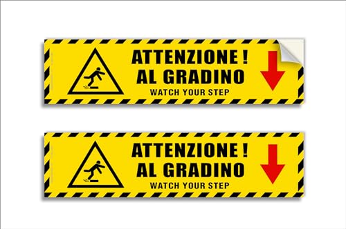 Autocollants attention à la marche, en italien et en anglais, panneau en vinyle souple, mesure 20 x 5 cm, pictogramme sécurité danger chute, stratifié anti-rayures, anti-UV, imperméable lavable, 2
