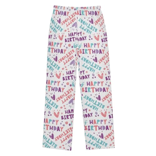 Happy Birthday Love Heart Boys Long Pants Soft Trousers Elastic Waist Kids Lounge Bottoms with Pockets S-XL