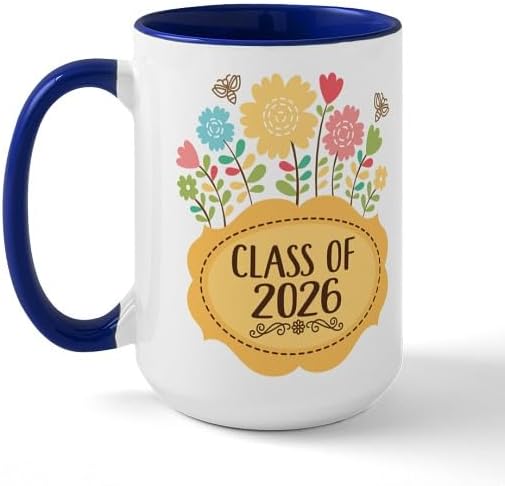 CafePress Class Of 2026 Graduate Floral 15 oz (444 ml) Ceramic Coffee Mug