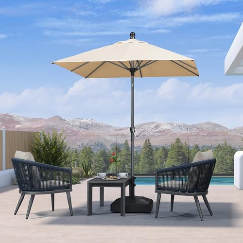 PURPLE LEAF Sonnenschirm 180 x 180 cm, Knickbarer Balkonschirm, Gartenschirm mit Kurbel, Markt Tisch Schirm, Gestell Alu, für Garten, Terrasse, Beige