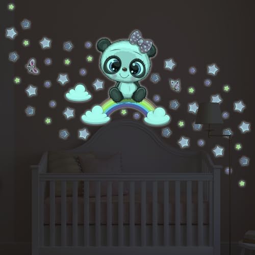 Ambiance Sticker Phosphoreszierendes Wandtattoo für Kinder, fluoreszierend, Panda, auf Regenbogen – 85 x 80 cm