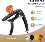 AARVI Guitare Capo 6-String pour Acoustique & Guitares électriques - Pince universelle avec 4 Picks Premium - Compatible avec Ukulele, Banjo, Mandolin (Noir)