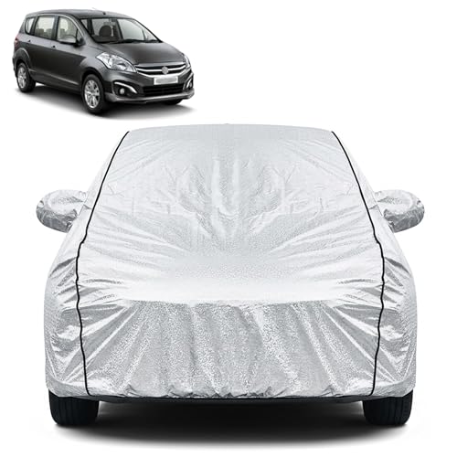 Image of Waterproof Car Cover for Maruti Suzuki Ertiga 2018 | Dustproof, UV Resistant & Scratch Protection | Soft Cotton Lining | Triple Stitched | Mirror Pockets & Elastic Fit | Silver