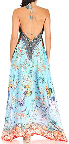 Image of Sakkas Lizi Womens Maxi High-Low Halter Handkerchief Long Dress Beach Party