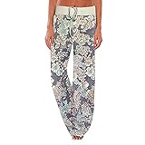 Wallvhion Women's Casual Pants Comfy Pajama Floral Print Drawstring Palazzo Lounge Wide Leg Pants (0630-grey, Small)