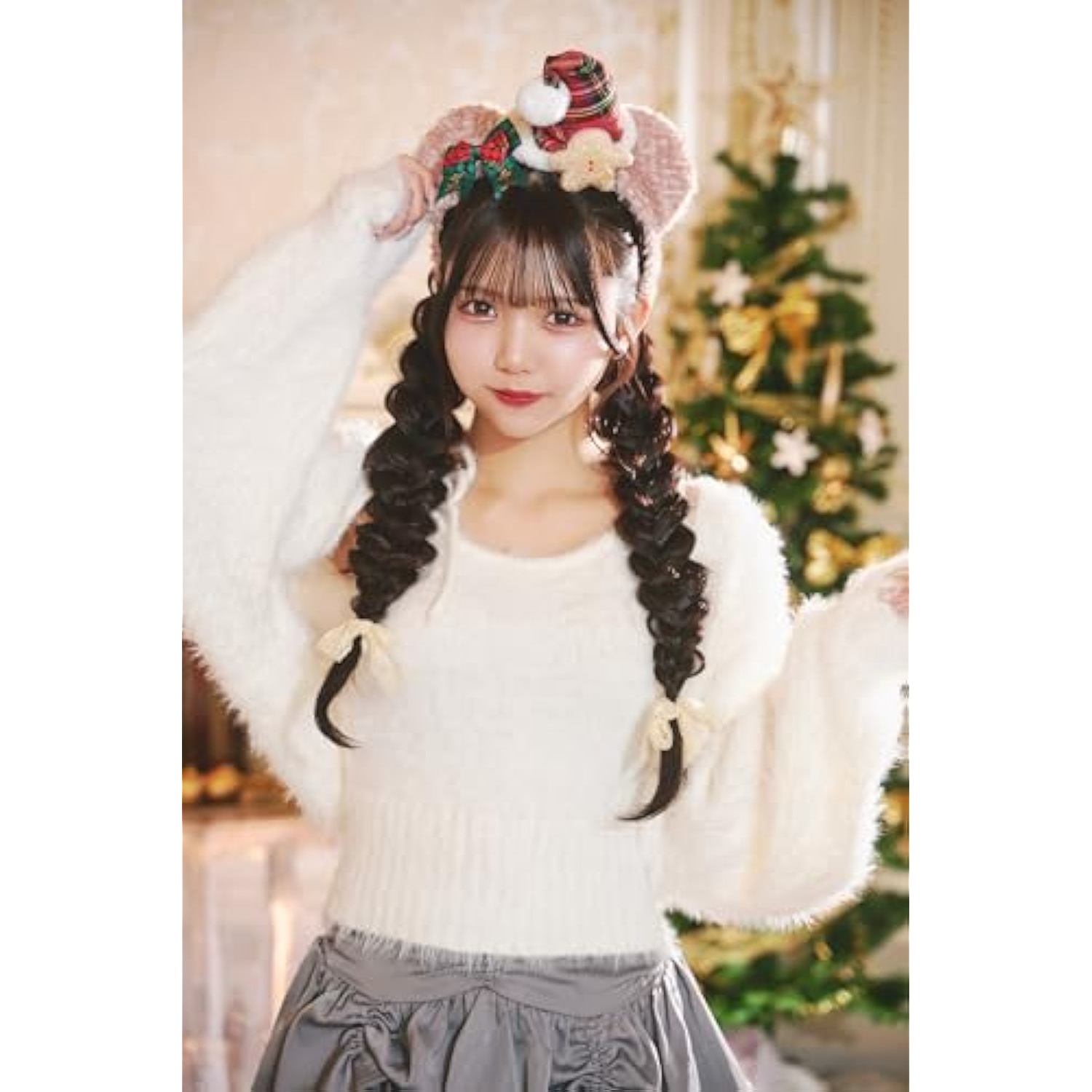 クリアストーン(Clearstone) コスプレ クリスマス ベアチェックサンタカチューシャ ユニセックス ピンクベージュ 詳細画像4