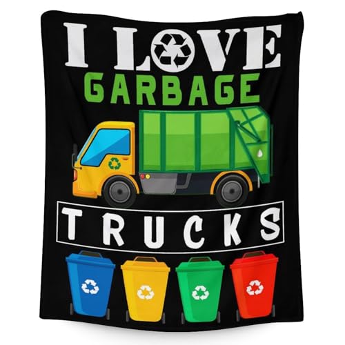 Mercuryelf Garbage Truck Blanket Gift - 40x50 Inches Funny Throw Blankets for Boys - Black Soft, Fuzzy & Warm Throws for Travel, Office