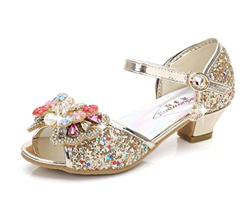 Girls Sandals Glittler Bow Dress Shoes Princess High Heels Party Wedding Flower for Kid Toddler