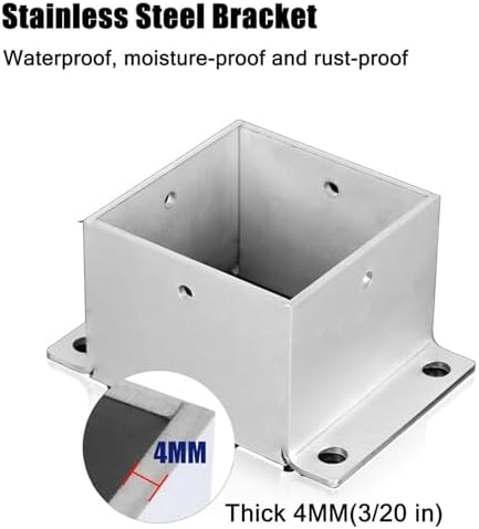 頑丈なステンレススチール製ポストアンカー、コンクリート/木製デッキ、パーゴラ、メールボックス用ベース115x115mm（4.5x4.