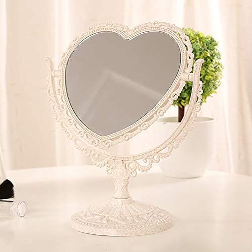 D&X 7-Inch Lovely Heart Mirror 360 Degree Rotation Double Sided Magnifying Makeup Mirror I Bathroom Bedroom Vanity Mirror I Cute Vintage Mirror(Beige, Heart-Shaped) #TOP4
