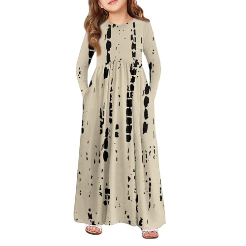 Girls Maxi Dresses with Pockets Long Sleeve Soft Casual Elegant Fall Outfit with Pockets, Age 4-14 Years