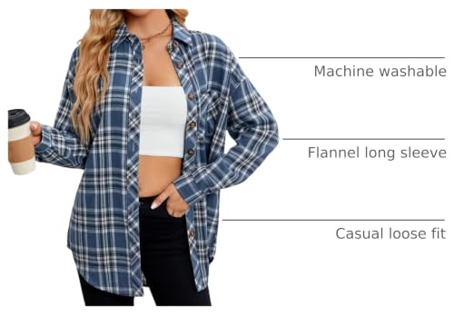 Image of Lacozy Womens Buffalo Plaid Flannel Shirt Long Sleeve Collar Button Down Blouses Tops