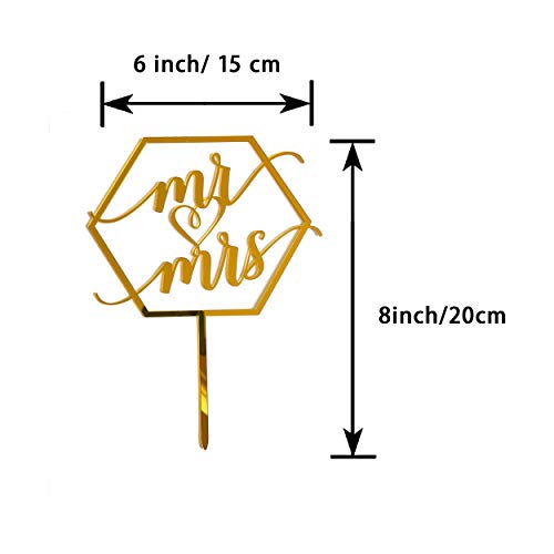 Larger Size Acrylic Mirror Gold Hexagon Elegant Handwriting Mr And Mrs Cake Toppers, Wedding, Bridal Shower, Engagement, Anniversary Monogram Cake Decorations #TOP3