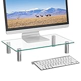 WALI Glass Monitor Stand Riser for Desk,Height Adjustable Computer Monitor Riser, Clear Monitor Stand for Laptop TV Computer Screen, Desk Organization, Office Supplies (GTT001), 16 X 10 inch, Clear