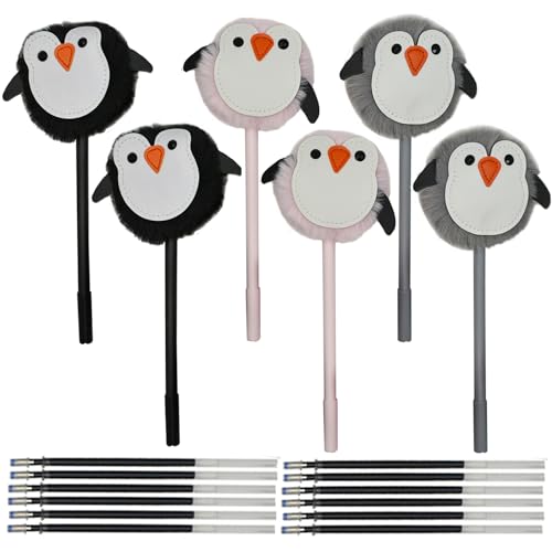 6 bolígrafos de peluche pingüino Maydahui con 12 recambios