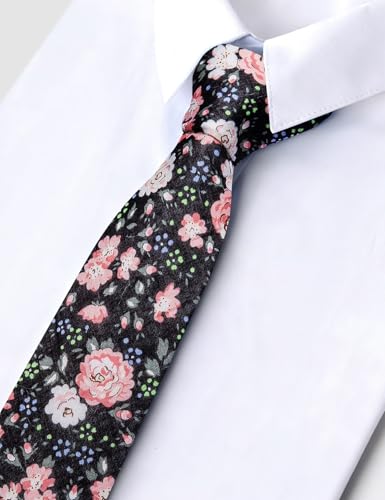 Image of Barry.Wang 100% Cotton Floral Ties for Men 63 inch Extra Long Necktie Clip | Fashion Cotton Printed Neckties,Wildflower 2.76 inch Ties Skinny,Gift Box,Groomsmen Wedding Engagement Graduation