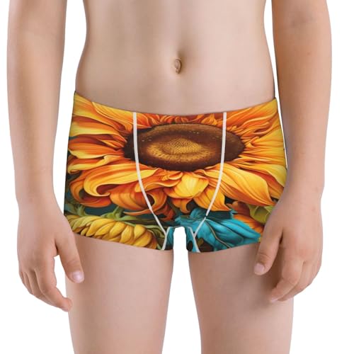 Boys' Cotton Boxer Brief Soft Underwear-Deep Yellow Colorful Sunflower - Main Image
