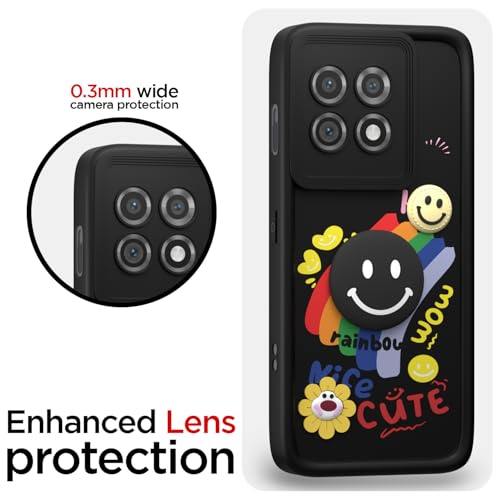Image of Pikkme Back Cover for OnePlus 11 5G | Soft Silicone| Cute Rainbow Smile & 3D Cartoon Flower Design | Shockproof Raised Camera Protection Bumper Case (Black)