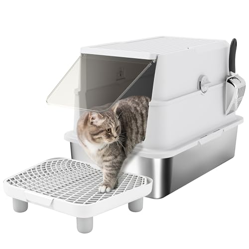 Arenero metálico PawHut XL con tapa para gatos grandes miniatura 1