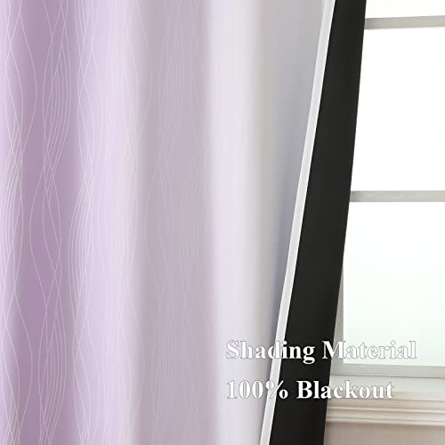 Estelar Textiler Lilac and Greyish White Ombre Blackout Curtains 54 Inch Length 2 Panels, Full Room Darkening Gradient Drapes for Kitchen, Thermal Insulated Grommet Short Curtains for Bathroom,42Wx54L