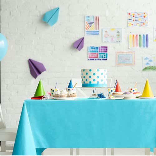 Image of G GENLEAS 14 Pack Assorted Color Plastic Tablecloth Colorful Rectangle Table Covers for Birthday Wedding Fiesta Picnic Party, Rainbow Party Decorations, 7 Color, 54x108 Inch