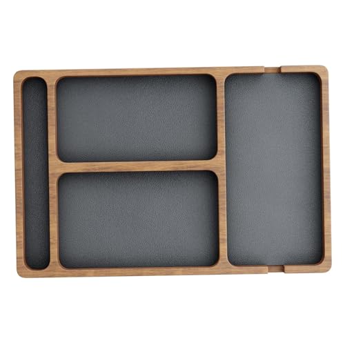 Plateau de voiturier en bois et cuir | Organisateur de table de nuit pour clés et montre