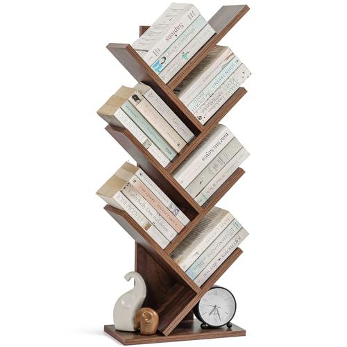 Image of ABOUT SPACE Book Shelf for Home - 7 Tier Tree Shaped Book Rack for Study Room DIY Wooden Book Stand with Bottom Storage Space for Office, Livingroom, Bedroom (Brown - L 35 x B 17 x H 90 cm)
