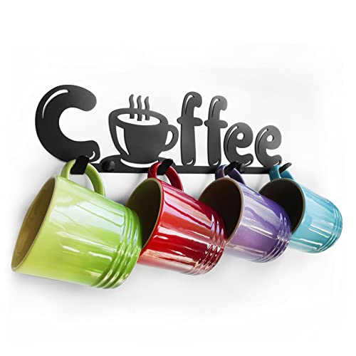 Soporte para Tazas de Café de Pared. Colgador Estante de Metal con Decoración de Cocina Coffee. (1, Negro) Cover