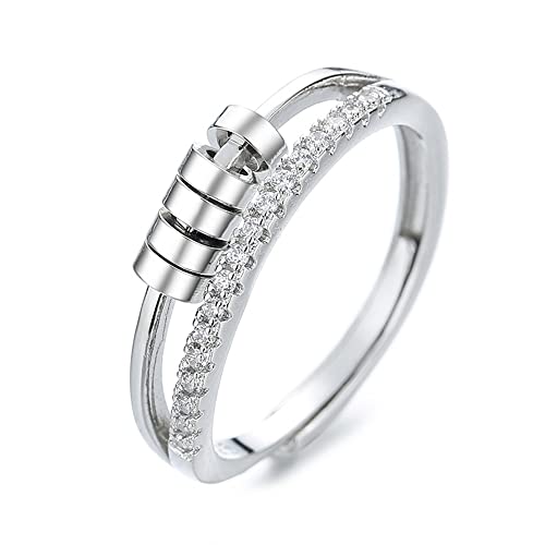 HUSHAX Anillo de Ansiedad Fidget Plata, Mujeres Hombres Antistress Ring Giratorio Ansiedad Fidget Anillos, Anillo De Compromiso, Para Mujer, Anillos De Cumpleaños, Boda, Compromiso Cover