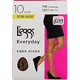 L'eggs Women's Everyday Knee-Highs, Sheer Toe, 100% Nylon, Suntan, One Size (Pack of 10)