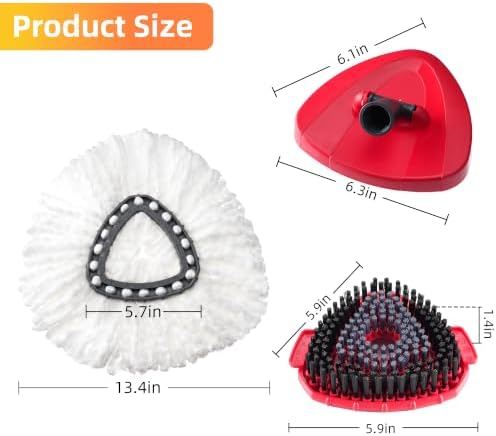6 Pack Spin Mop Replacement Heads with Triangular Base and Scrub Brush — 사진 2
