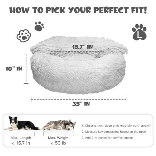 Image of Himax Donut Dog Beds for Large Dogs with Blanket, Cozy Soft Fluffy Round Dogs Beds, Calming Dog Bed Washable (20 inch /26 inch /35 inch) Light Grey
