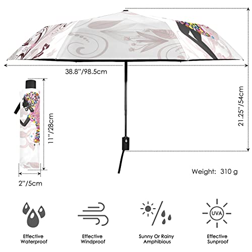 Jiponi Afro African American Girl Flowers Butterfly Travel Umbrella Personalized Automatic Folding Umbrellas Windproof Uv Proof Sun Rain Umbrella #TOP3