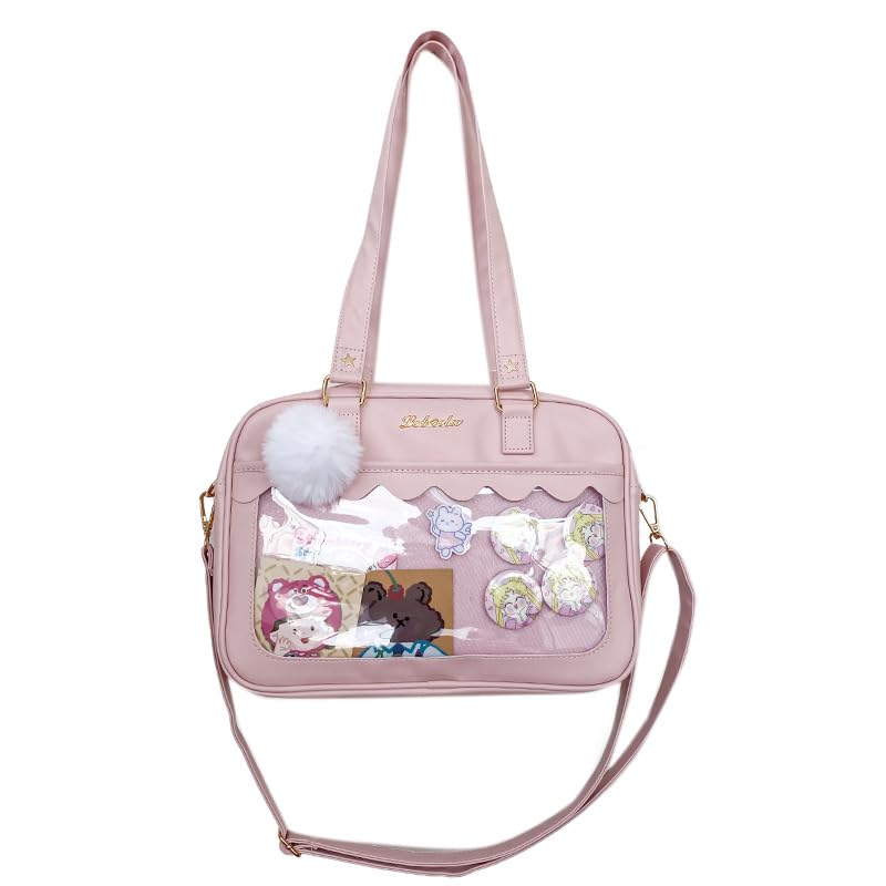 Cute Ita Bag for Women, Kawaii Crossbody Shoulder Bag Sling Purse Itabag Large Capacity JK Harajuku Grunge Aesthetic (Pink+fur ball)