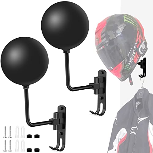 Jeebel Support de Casque Moto, Porte de Casque Mural de Rotation 180° Affichage avec Double Crochet Suspension pour Rangement Exposition Décorative de Casques de Moto Vélo Baseball Cover